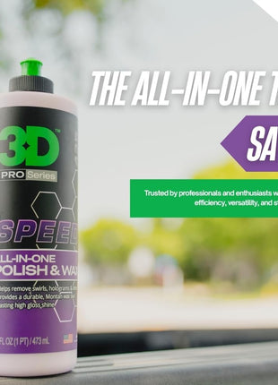 3D Speed All-In-One Polish & Wax – Scratch & Swirl Remover, Clear Coat Safe Paint Sealant – High Gloss Finish, Easy Application – 16oz – Made in USA