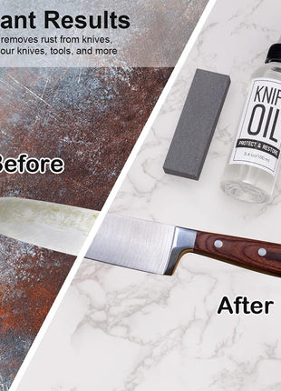 Knife Oil Rust Eraser Kit, Extra Large Rust Remover for Knives, Sword Maintenance Oil (3.4 oz) for Carbon Steel Blade, Cleaning, Protection And Lubricant Care Set