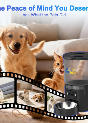 Automatic Cat Feeder with 2K Camera 5G WiFi 4L Timed Dry Food Dispenser APP Control, 15 Meals Programmable 1-20 Portion Per Day Dual Power Supply with Stainless Bowl for Multiple Pet Easy Clean
