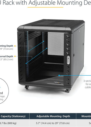 12U 29in Knock-Down Server Rack Cabinet with Casters