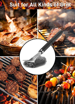 TNTOR Grill Brush with Scraper, 18 inch Adjustable Handle BBQ Grill Brush for Outdoor Grill, Extra Strong Grill Cleaner Accessories for Grill/Smoker/Gas/Charcoal Grill Cleaning-Grill Gifts for Men/Dad