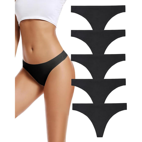 voenxe Seamless Women Underwear Thongs,No Show Ladies Thong,Invisible No Line Breathable Comfortable Panties Undies,Womens No Seam Soft Wide Gusset Tanga,Legging Underpants for Woman 5-Pack