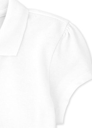 The Children's Place girls Short Sleeve Ruffle Pique School Uniform Polo Shirt, White, Medium US