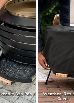 TIKI 25-Inch Smokeless Patio Fire Pit, Wood Burning with Removable Ash Pan & Weather-Resistant Cover, Modern Black Design Ideal Outdoor Smokeless Fire Pit for Backyard & Patio