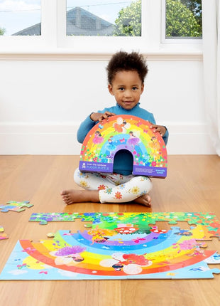 Crocodile Creek 36-Piece Jigsaw Floor Puzzle - Fun Floor Puzzles for Kids Ages 3-5 - Heavy-Duty Shaped Box for Storage - Over The Rainbow - 24" W x 18" H Finished