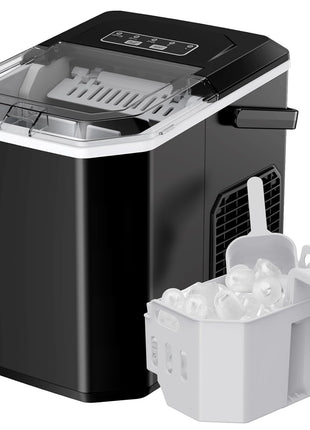 Ice Maker Countertop, Portable Ice Machine with Carry Handle, Self-Cleaning Ice Makers with Basket and Scoop, 9 Cubes in 6 Mins, 26 lbs per Day, Ideal for Home, Kitchen, Camping, RV, Black