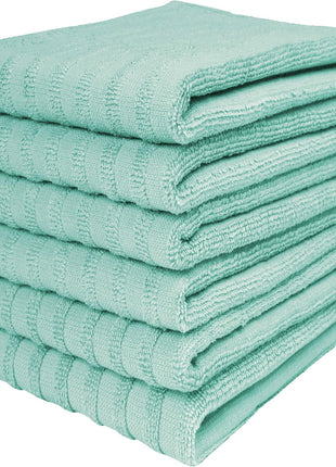 Premium Kitchen Towels 6 Pack 100% Cotton, 20"x28" Dish Towels - Grey | Large Flat & Terry Kitchen Linen Set with Hanging Loops, Highly Absorbent for Washing and Drying Dishes