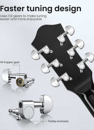 Moukey 41 inch Acoustic Guitar for Beginners Adult Teen Full Size Guitarra Acustica with Chord Poster, Gig Bag, Tuner,Steel Strings, Capo, Strap   Black