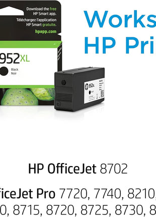 HP 952XL Black High-yield Ink Cartridge for HP Printers | Works with HP OfficeJet 8702; HP OfficeJet Pro 7720, 7740, 8210, 8216, 8710, 8715, 8720, 8725, 8730, 8740 | Eligible for Instant Ink | F6U19AN