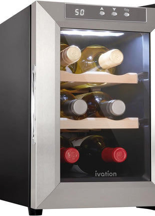 Ivation Premium 8 Bottle Horizontal Thermoelectric Wine Cooler/Chiller Counter Top Red & White Wine Cellar w/Digital Temperature, Freestanding Refrigerator Quiet Operation Fridge
