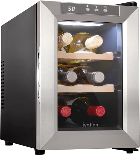Ivation Premium 8 Bottle Horizontal Thermoelectric Wine Cooler/Chiller Counter Top Red & White Wine Cellar w/Digital Temperature, Freestanding Refrigerator Quiet Operation Fridge