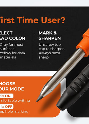 THORVALD New 3-in-1 Carpenter Pencils with Finger Grip for Construction - Incl. 7 Leads + Sharpener - Solid Mechanical Pencils with Fine Point/Best Marking tools Construction/Carpenters/Scriber