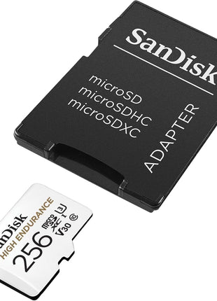 SANDISK 256GB High Endurance Video microSDXC Card with Adapter for dash cam and home monitoring systems - C10, U3, V30, 4K UHD, Micro SD Card - SDSQQNR-256G-GN6IA