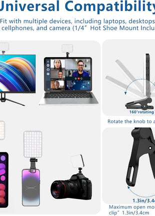 ALTSON 60 LED Portable Selfie Light Video Conference Lighting with Clip & Camera Tripod Adapter Rechargeable 2200mAh CRI 97+, 3 Light Modes for Phone iPhone Webcam Laptop Photo Makeup