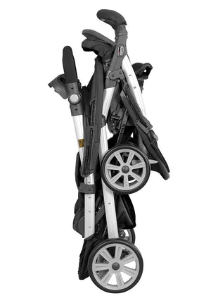 Chicco Cortina Together Double Stroller, 2-Seat, Foldable | Minerale Black/Silver, 100% polyester, fits 2 Chicco KeyFit seats, all-wheel suspension, baby travel stroller