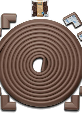 Roving Cove HeftyFit Edge Corner Protector Baby Proofing (Large 18ft Edge 8 Corners), Heavy-Duty, Soft NBR Rubber Foam, Furniture Fireplace Safety Bumper Guard, 3M Adhesive, Coffee Brown