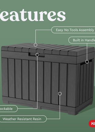 Keter Kentwood 50 Gallon Resin Deck Box-Organization and Storage for Patio Cushions, Throw Pillows and Garden Tools, Dark Grey