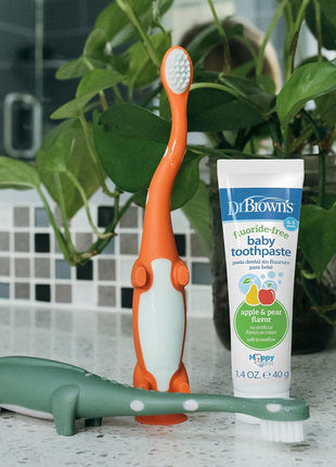 Dr. Brown's Baby and Toddler Toothbrush, Green and Orange Dinosaur 2-Pack, 1-4 Years