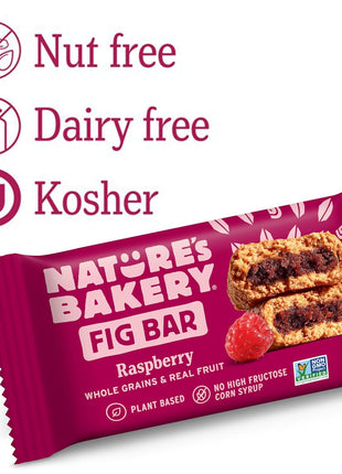 Nature's Bakery Whole Wheat Fig Bars, Raspberry, Real Fruit, Vegan, Non-GMO, Snack bar, 1 box with 12 twin packs (12 twin packs)