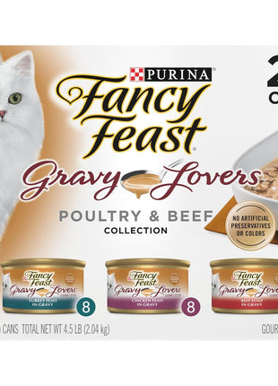 Purina Fancy Feast Gravy Lovers Poultry and Beef Grilled Gourmet Wet Cat Food Variety Pack - (Pack of 24) 3 oz. Cans