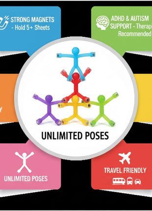 MAGMEN 10-Piece Magnetic Fidget Figures with Storage Tin - Opaque-Color Magnetic Character Figures for Kids & Adults - Quiet Airplane & Road Trip Travel Toy - Screen-Free Sensory Desk Toy
