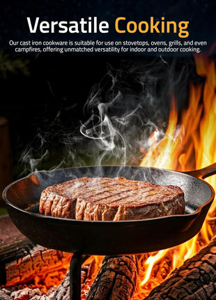 Utopia Kitchen Premium Cast iron Skillets 3 Piece Set, Chef's Pan, Pre Seasoned Frying Pan, 6, 8 & 10 Inches, PFAS-Free, Stovetop, Campfire & Grill Large Skillet, Even Heat Distribution Cast Iron Pan