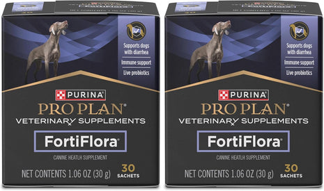 Purina Pro Plan Veterinary Supplements FortiFlora Daily Probiotics for Dogs,Helps Digestive Gut Health and Diarrhea - 30 ct. Box,(Pack of 2)