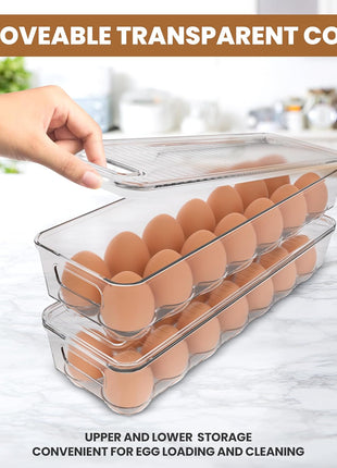 Utopia Home Egg Holder for Fridge, Stackable Egg Container, 2 Pack, Clear | With Lid and Handle, For Refrigerator Organization, Egg Holder For Kitchen or Pantry Organizers and Storage
