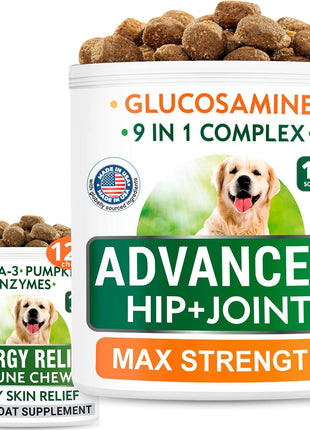 Glucosamine + Allergy Relief Bundle - Senior Advanced Joint Health + Itchy Skin Relief - Chondroitin, Omega-3 + Pumpkin, Enzymes - Hip & Joint Care + Seasonal Allergies - Immune Supplement - 240Ct