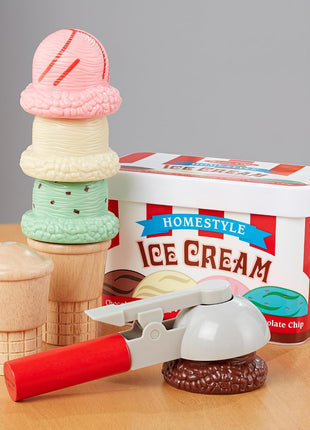 Melissa & Doug Scoop and Stack Ice Cream Playset, Magnetic Wooden Toys & Pretend Play Kitchen Accessories, Preschool Learning Toys for Girls & Boys 3+ - FSC Certified