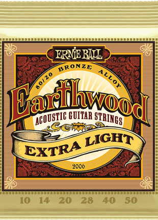Ernie Ball Earthwood Extra Light 80/20 Bronze Acoustic Guitar Strings, 10-50 Gauge (P02006)