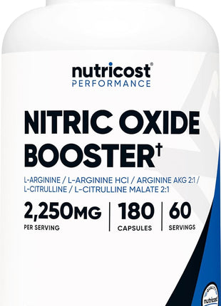 Nutricost Nitric Oxide Booster 2250mg, 180 Capsules   750mg Per Casule, 60 Servings   Gluten Free and Non GMO