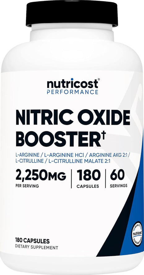 Nutricost Nitric Oxide Booster 2250mg, 180 Capsules   750mg Per Casule, 60 Servings   Gluten Free and Non GMO