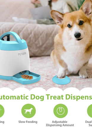 PETGEEK Automatic Dog Feeder Toy, Interactive Cat Dog Puzzle Toys Treat Dispensing, Electronic Dog Food Dispenser Remote Control, Safe ABS Material Pet Toy for All Breeds of Dogs Cats, Blue Color