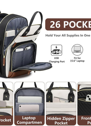 Laptop Backpack for Women Bag - 15.6 inch Work Travel Backpack with USB Charger College Bookbag Waterproof Business Computer Backpack Anti-theft Casual Backpacks for Nurse Teacher Beige Black Brown