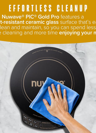 Nuwave Gold Pro Precision Induction Cooktop, Large 8" Heating Coil, 12" Heat-Resistant Cooking Surface, Adjustable Wattages,100°F to 575°F, Portable, Built-In Safety Auto Shut Off