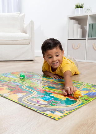 Melissa & Doug Dinosaur Adventure Tracks Cardboard Jigsaw Floor Puzzle and 2 Wind-Up Dinos – 48 Pieces, for Boys and Girls 3+