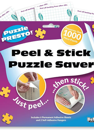 Buffalo Games Puzzle Saver, 6 Sheets & 2 Hangers, Puzzle Preservation Kit | Peel & Stick Puzzle Preservation Kit for Adults, No Messy Glue, 2 Wall Hangers, Fits 29" x 21.5", Made in USA Since 2007