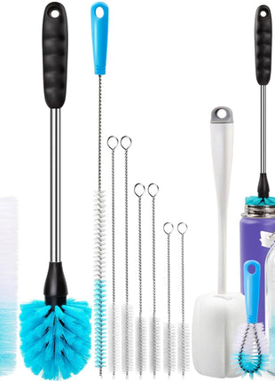 Holikme Bottle Brush Tube Cleaning Lab Set with Long Handle, Cup Cleaner for Washing Narrow Neck Beer Wine Decanter Pipes Lids Sinks Cap Covers, White