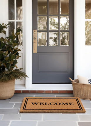Barnyard Designs Natural Coco Coir Heavy Duty Backing Doormat - Large Cute Non-Slip Front Door Welcome Mat for Outside Entrance or Porch Entry, Brown (17x30, Welcome)