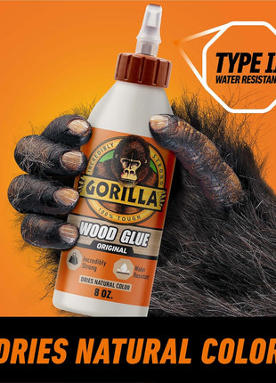 Gorilla Wood Glue; 8 Ounce Bottle; Natural Wood Color; (Pack of 1)