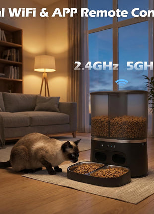 Automatic Cat Feeder with Camera, Automatic Dog Feeder Dry Food, 8L Dual Hopper Auto Cat Food Dispenser, 1080P HD Video with Night Vision/2-Way Audio/APP, 5G WiFi Pet Feeder with Low Food Tray-Black