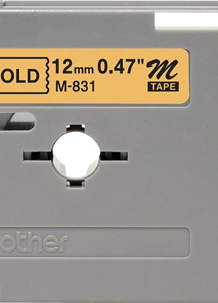 Brother Tape Cartridge 0.5IN Wide, Non-laminated Black on Gold (M831)
