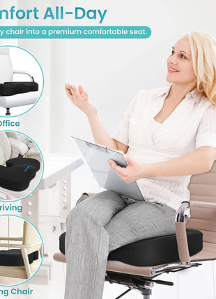 Office Chair Seat Cushion, Cooling Gel Enhanced Memory Foam Cushion for Long Sitting - Back, Sciatica, Coccyx, Tailbone Pain Relief Pillow - for Office, Gaming, Car, Wheelchair - Black, Large