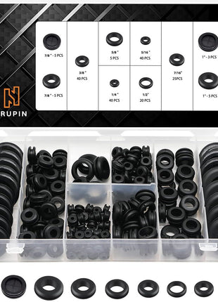 Vrupin 188 Pcs Rubber Grommets Kit - Rubber Washers for Wiring - 10 Different Sizes(1/4", 5/16", 3/8", 7/16", 1/2", 5/8", 7/8", 1" Inch)