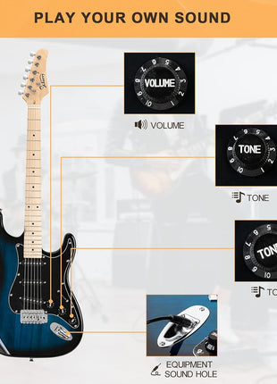 GLARRY Full Size Electric Guitar for Music Lover Beginner with 20W Amp and Accessories Pack Guitar Bag (DARK BLUE, 39" Right Handed)