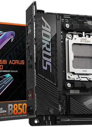 GIGABYTE B850I AORUS PRO AMD AM5 Mini-ITX Motherboard, Support AMD Ryzen 9000/8000/7000 Series, DDR5, 8+2+1 Power Phase, 2X M.2, PCIe 5.0, USB-C, WIFI7, 2.5GbE LAN, EZ-Latch, 5-Year Warranty
