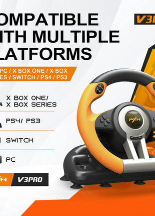 PXN V3 Pro Gaming Steering Wheel with Pedals | Dual Motor Vibration Feedback, Beginner Sim Racing Wheel for PC, PS4, Xbox Series S, Xbox Series X, Xbox One and Switch