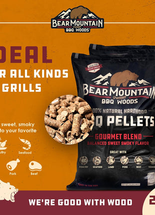 Bear Mountain 2-Pack Wood Pellets for Smoker, Grill & BBQ, 20 Lbs, Gourmet Blend - Premium Hardwood Barbecue Pellets for Indoor and Outdoor Grilling