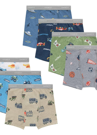 Hanes Trainer Boxer Briefs for Toddlers, Light Leaks Potty Training Underwear for Boys, 6 Or 7-Packs, Days of The Week, Blue, Green, Tan